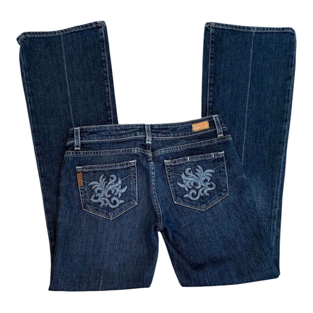 PAIGE Premium Laurel Canyon Indigo Boot Cut Jeans with Floral Stitching sz 29x32